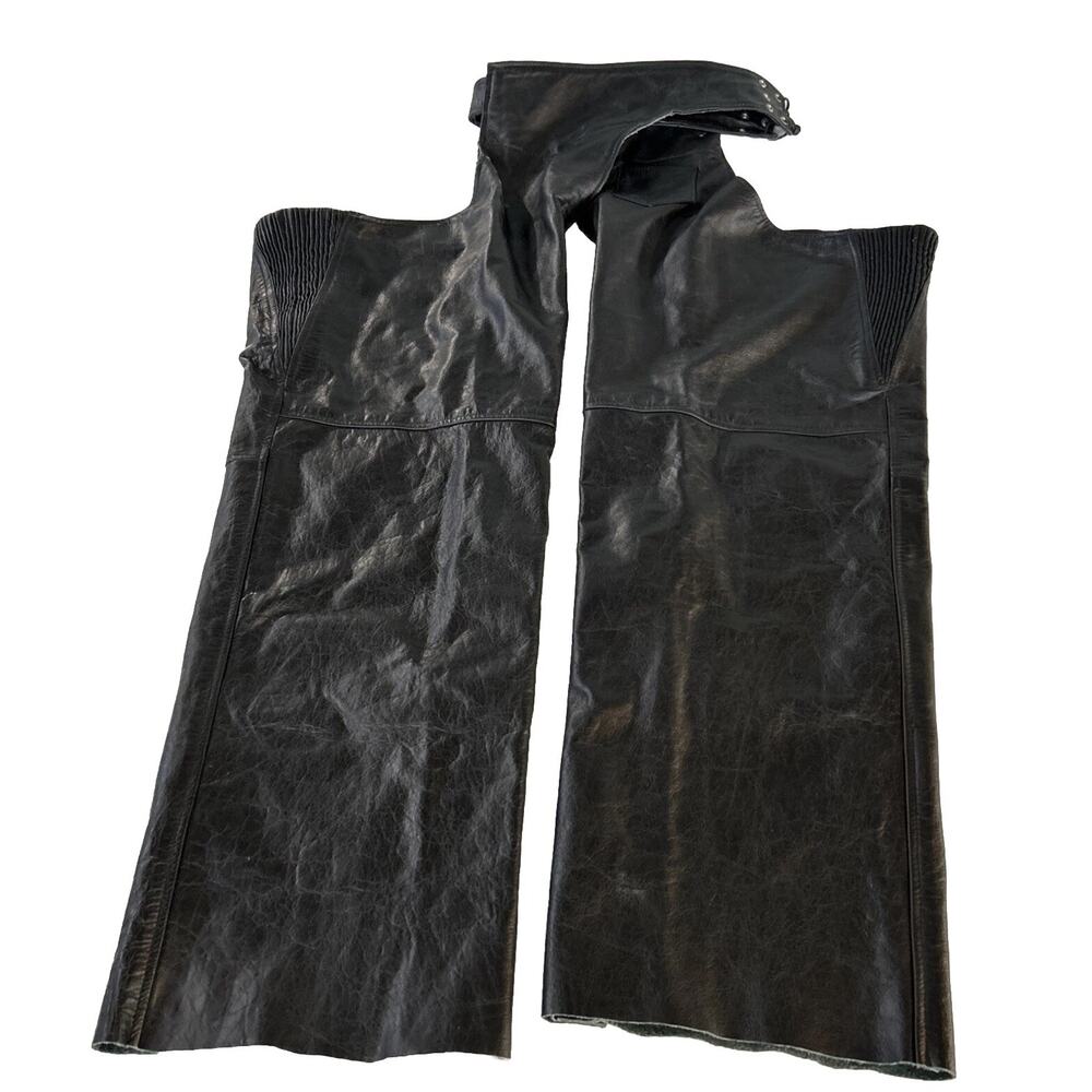 X Element Black Leather Motorcycle Chaps Biker Riding Pants Size 22